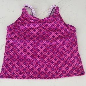 Lands' End Pink and Purple Floral Swim Tank Top - Girl’s Size XL 14/16